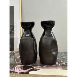 Two Kagetsu Sake Bottles Ceramic Glossy and Metallic 4-5 fl oz Tokkuri